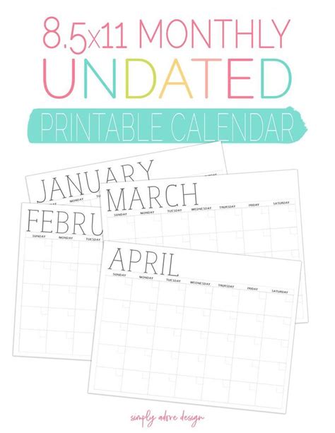 Printable Monthly Calendar Undated Calendar Blank Calendar Etsy Monthly Calendar Printable