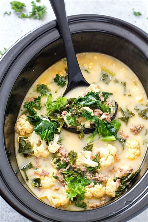 Transfer mixture to a slow cooker. Slow Cooker Low Carb Zuppa Toscana Soup (Keto-Friendly ...