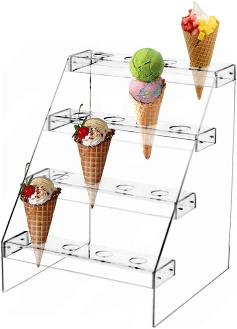 Fivtyily Clear Acrylic Food Cone Display Stand Rack Ice
