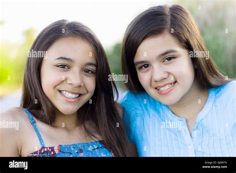 Two Tween Girls Smiling To Camera Stock Photo Alamy