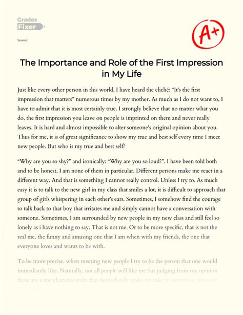 The Importance And Role Of The First Impression In My Life Essay