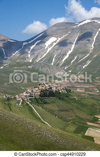 Italian Mountain Village Castelluccio Beautiful View Of The Old