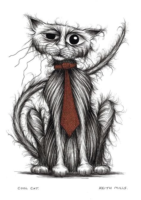 Cool Cat By Keith Mills Cat Art Original Ink Drawing Cat Greeting