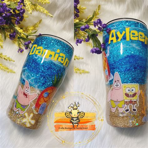 Spongebob And Friends Glitter Beach Epoxy Tumbler Hawaiian Etsy