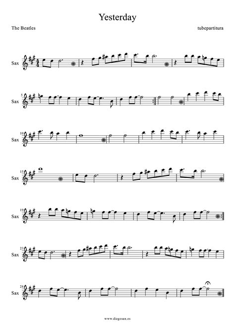 Tubescore Yesterday Sheet Music For Alto Saxophone By The Beatles