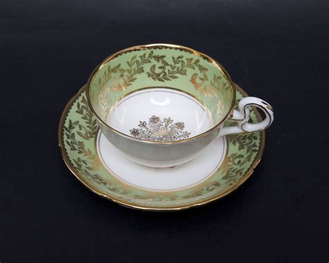 Vintage Royal Grafton Teacup And Saucer Mint Green Gold Filigree Bone China Tea Cup Made In