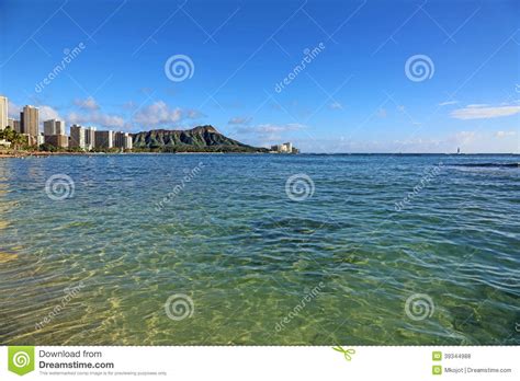 Waikiki Beach With Diamond Head Crater Stock Photo Image Of Honolulu