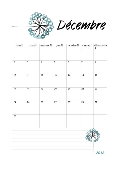 Calendrier Mensuel 2018 Mois De Décembre Calendrier Decembre