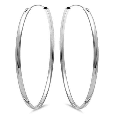 Mm Simple Plain Hoop Earrings Rhodium Solid Sterling Silver