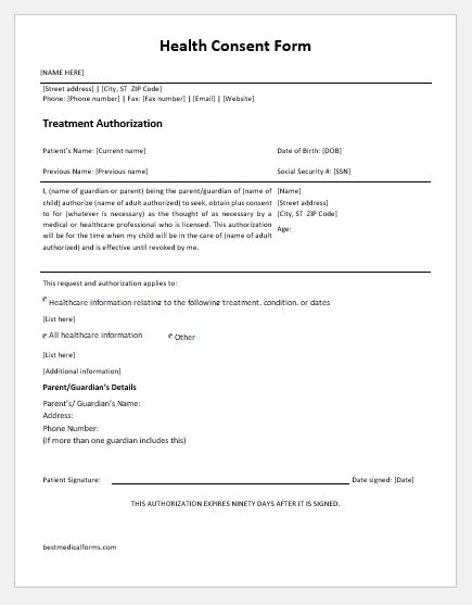 Medical Consent Form Template Ms Word Word Excel Templates A Visual