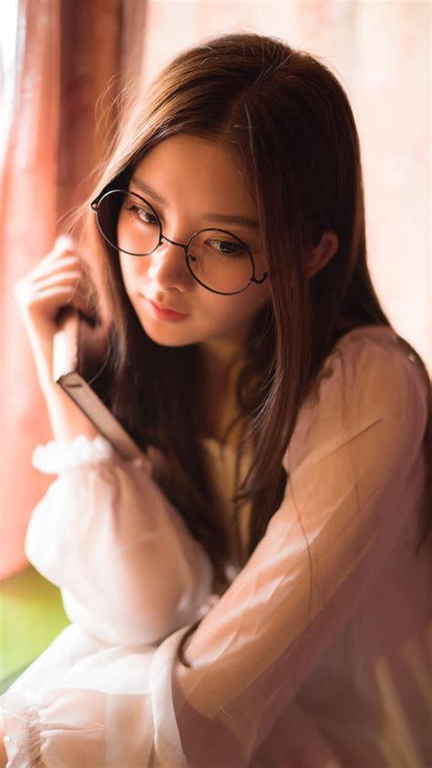 Asian Women Glasses Women With Glasses Brunette Diffused White Shirt Looking Away Long Hair