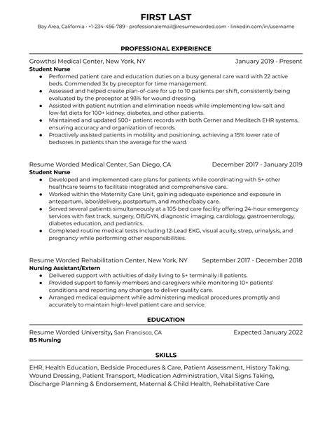 Nursing Student Resume Examples For 2024 Resume Worded