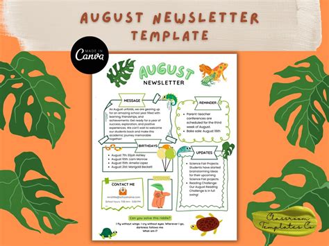 August Newsletter Template Editable Newsletter Monthly Newsletter