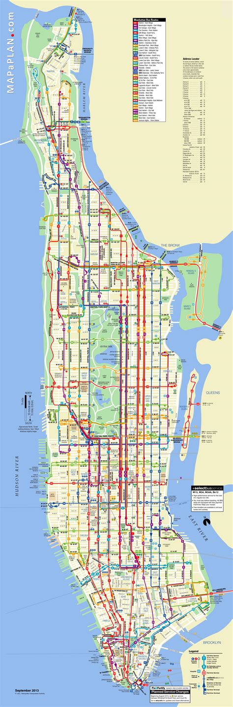 Manhattan Bus Travel Routes New York Map