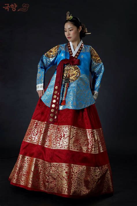 Blue Korean Queen Dress Hanbok And Dangui Korean Traditional Dress
