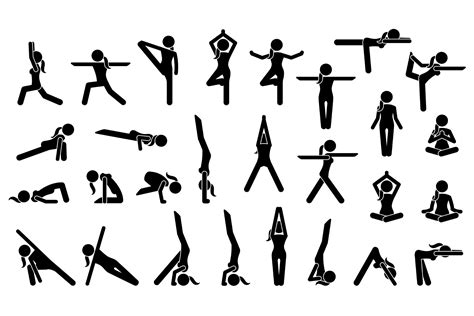 Woman Yoga Postures Poses Positions Exercise Stick Figures Icons Design Bundles