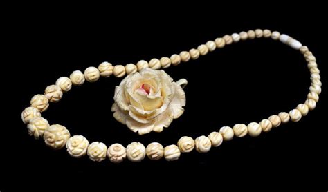 Carved Ivory Rose Pendant Necklace Pendantslockets Jewellery