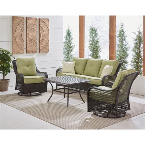 Hanover Orleans 4 Piece Woven Lounge Set In Avocado Green With 2 Woven