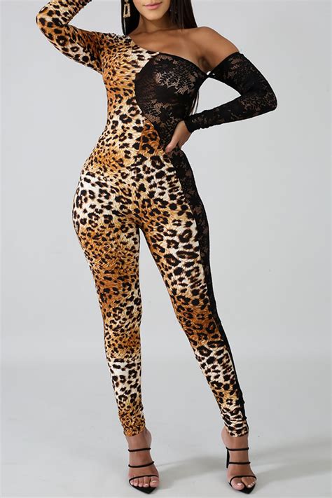 lovely sexy patchwork leopard printed one piece jumpsuit jumpsuit jumpsuits lovelywholesale