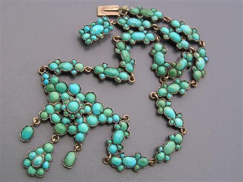 Antique Victorian 9ct Gold Persian Turquoise Pendant Necklace Antique