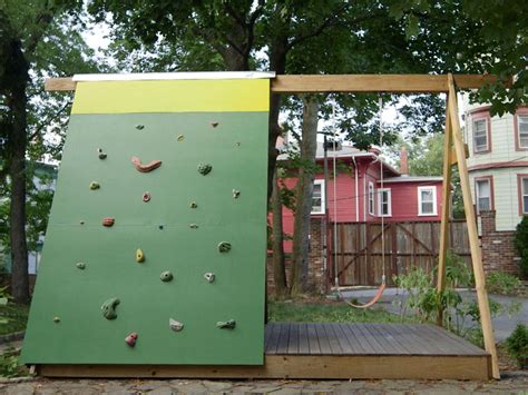 Diy rock climbing wall (via impatiently crafty). Build a Combination Swing Set, Playhouse and Climbing Wall ...