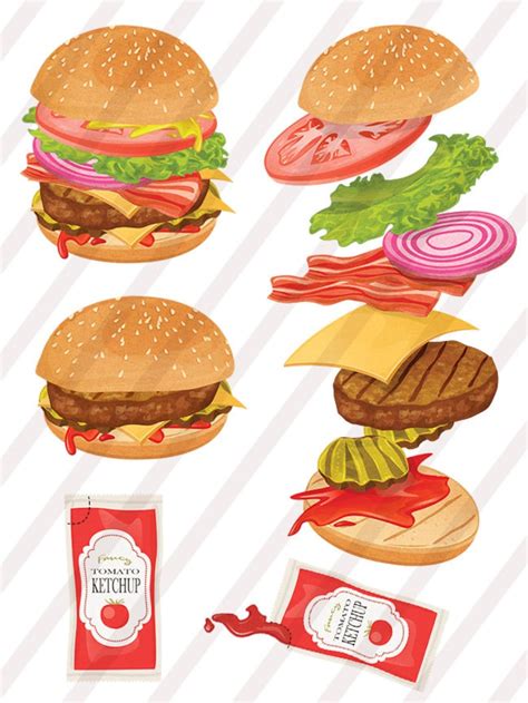 Build A Burger Bbq Clip Art Collection Png Cheeseburger Etsy Denmark