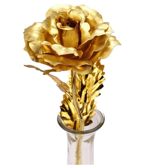 24k Gold Foil Trim Long Stem Artificial Flowers Faux Roses Valentines