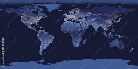 World City Lights Map Night Earth View From Space Vector Illustration