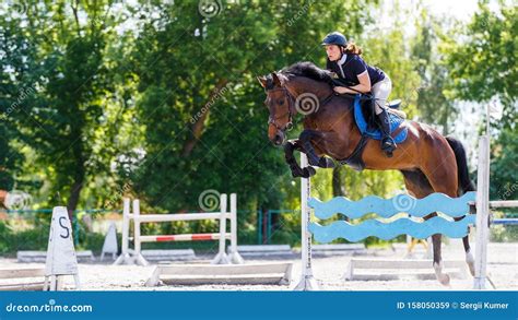 Horse Rider Woman On Show Jumping Competition Stock Image Image Of