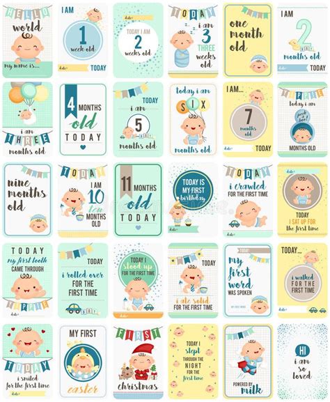 Baby Boy Milestone Cards A Vector Of Cute Baby Boy Milestone Cards