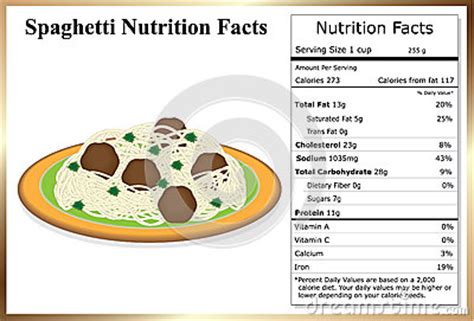 Spaghetti Nutrition Facts Stock Vector - Image: 55075423