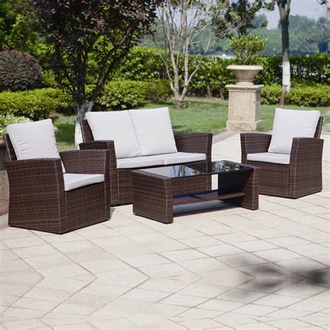 4 pcs rattan patio furniture set garden lawn sofa set /w cushion seat mix wicker. 4 Piece Algarve Rattan Sofa Set for patios, conservatories ...