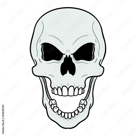 Evil Laughing Skull With Angry Eyes Gray Black Vector Comic Drawing