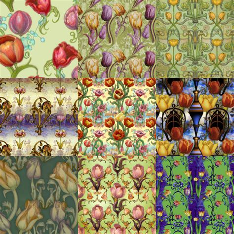 Art Nouveau Tulip Garden Kinkade Seamless Repeat Wallpaper Ai