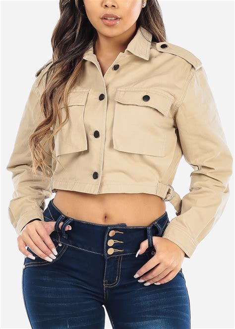 Moda Xpress Womens Long Sleeve Crop Jacket Button Up Shirt Collar