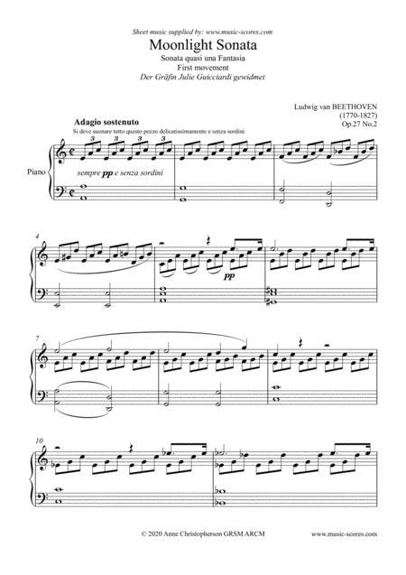 Moonlight Sonata First Movement Op 27 No 2 By Beethoven Piano Solo Free