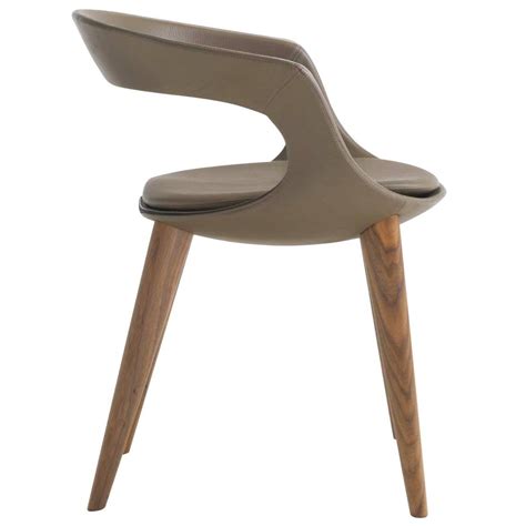 Modern Italian Leather Dining Chairs With Wooden Legs Hand Made In