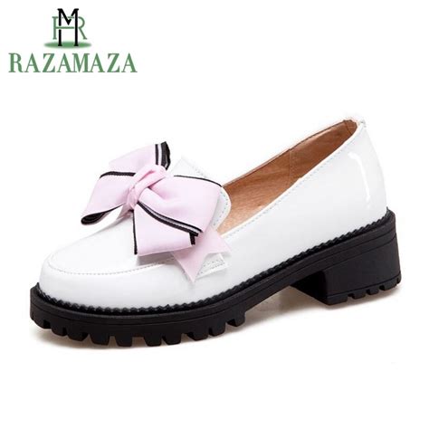 Razamaza Size 33 43 Bowtie Women Flats Soft Upper Slip On Women Shoes