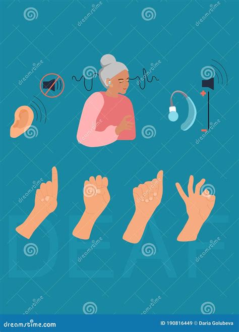 International Deaf Day Flat Vector Illustrationold Deaf Woman With