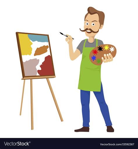 Cute Male Artist Painting On Canvas Standing Vector Image