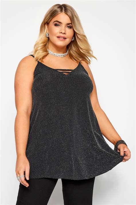 Silver And Black Textured Metallic Cami Top Yours Clothing Yours Clothing