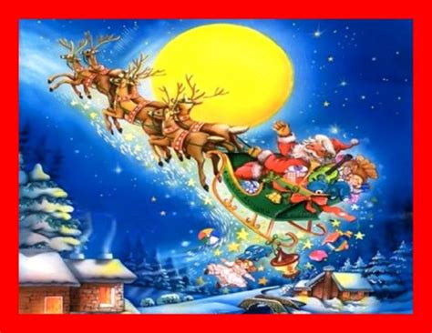 Santas Sleigh Reindeer Full Moon Santa Bringing Toys Etsy