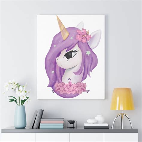 Pretty Unicorn With Flowers Wall Art Canvas Gallery Wrap Etsy