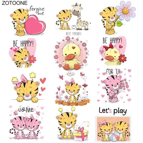 Zotoone Cute Duck Tiger Flower Heart Patch Ironing Heat Transfer For