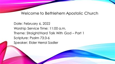 Bethlehem Apostolic Church Regina Topic Straighthard Talk With God