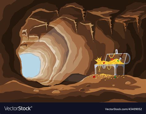 Treasure Cave With Crystals Concept Art Royalty Free Vector