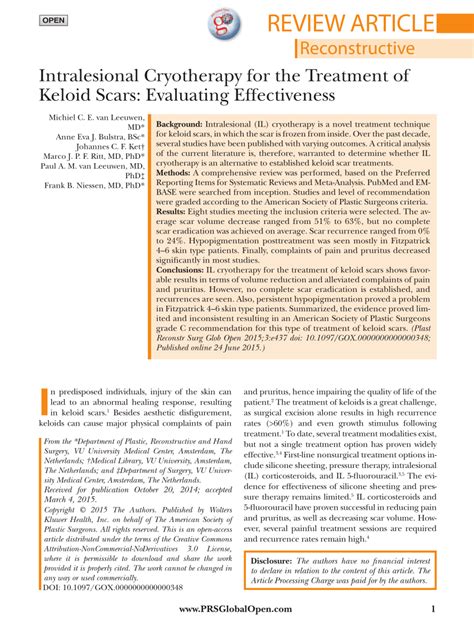 Pdf Intralesional Cryotherapy For The Treatment Of Keloid Scars