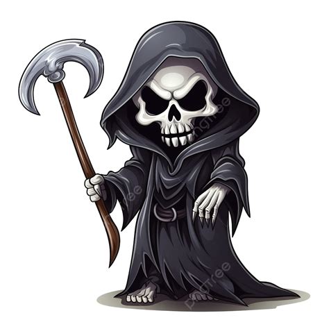 Cute Grim Reaper Holding Scythe Cartoon Vector Illustration Halloween