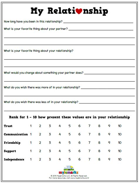 Relationships Worksheets