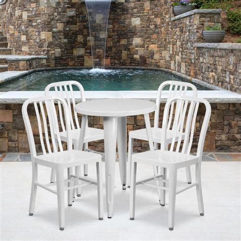 Commercial Grade 24 Round White Metal Indoor Outdoor Table Set With 4